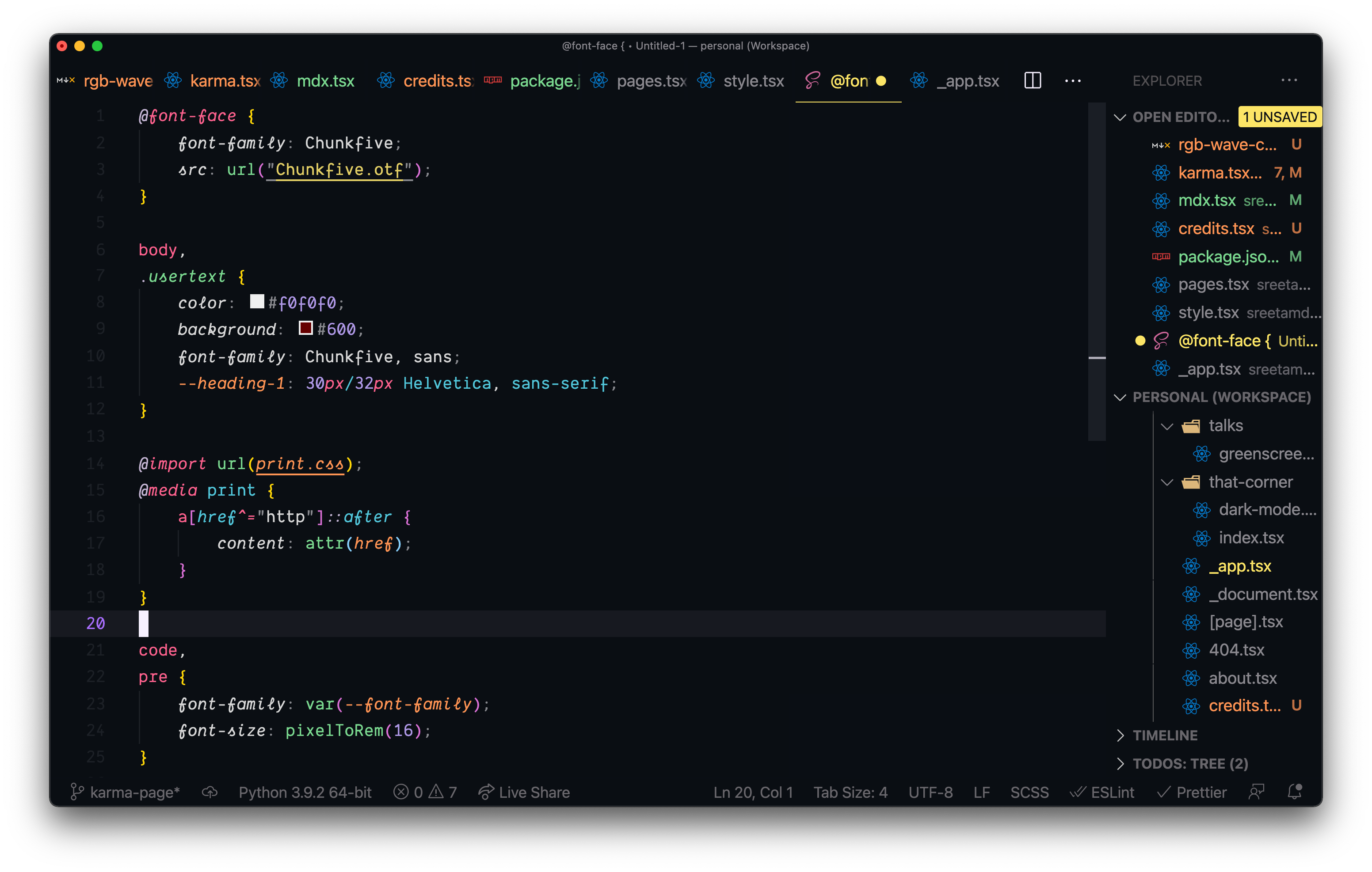 Karma theme screenshot for CSS